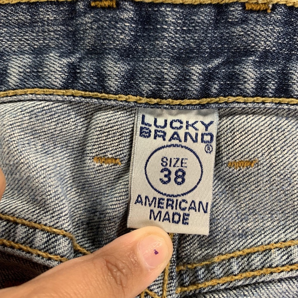 Lucky Brand Dungarees Jeans Mens 38x29 Blue Straight Leg Button Fly USA Made - Picture 8 of 16